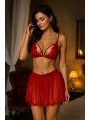 Aesco Transparan Dantel Detaylı Seksi Iç Çamaşırı Seti