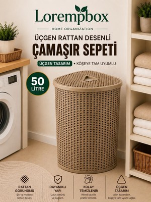 Lorempbox 50 Litre Üçgen Rattan Desenli Çamaşır Sepeti Köşe Uyumlu