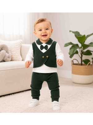 Babys Tasarım Erkek Bebek Papyon Detaylı 2'li Takım Uzun Kollu Şık Bebek Takımı