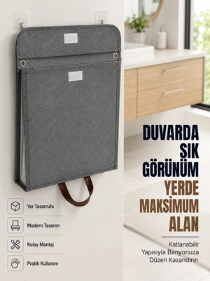 Katlanır Duvar Askılı Çamaşır Sepeti Geniş Iç Hacimli Banyo Düzenleyici Nemere
