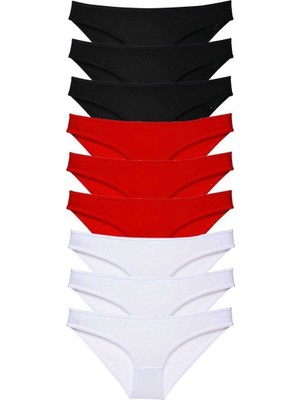 Aesco 9 Adet Süper Eko Set Likralı Kadın Slip Külot Siyah Kırmızı Beyaz