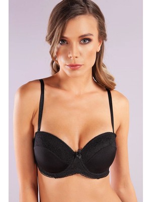 Aesco Gala Balconette Foam Cup Lace Bra, Siyah Konforlu ve Şık Sütyen, Strapless