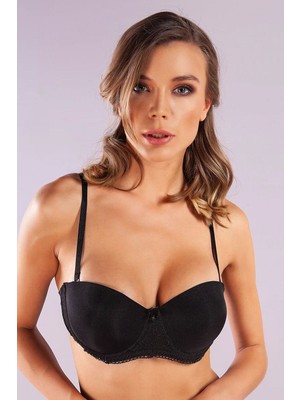Aesco Gala Push-Up Strapless Bra, Siyah Konforlu ve Şık Sütyen, Strapless