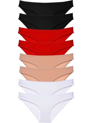 Aesco 8 Adet Süper Eko Set Likralı Kadın Slip Külot Siyah Kırmızı Ten Beyaz