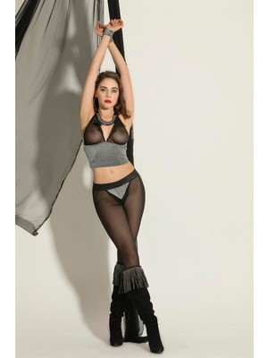 Aesco Fantezi Bralet Pantolon Takım Siyah/gümüş