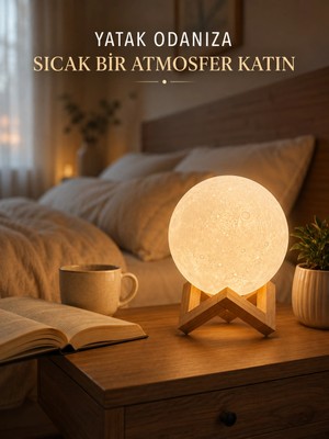 Dekoratif 3D Ay Işığı Masa Lambası Hediyelik Atmosfer Aydınlatması Midastech