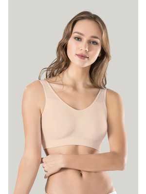 Aesco Kadın Gri Kalın Askılı Çıkarılabilir Pedli Örme Seamless Dikişsiz Basic Büstiyer
