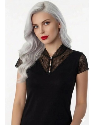Aesco B641 Şahinler Düğmeli Dantelli Bluz