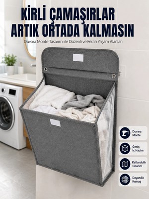 Banyo ve Çamaşır Odası Için Duvara Asılan Katlanabilir Çamaşır Sepeti Midastech