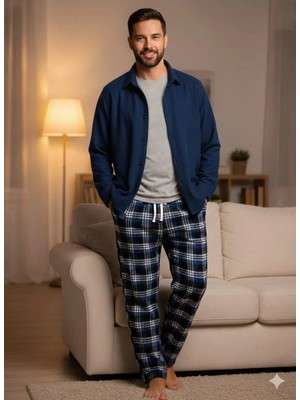 Aesco Pijalüx Tek Alt Ekose Kalın Poplin Ev Pantalonu