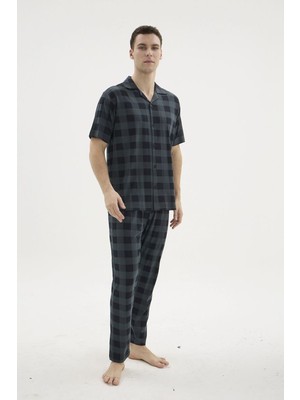 Aesco Kocabey KKT-26158 Erkek Apaj Yaka Düğmeli Pijama Takımı