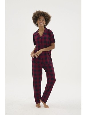 Aesco Kocabey KKT-26158K Kadın Apaj Yaka Düğmeli Pijama Takımı