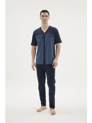 Aesco Kocabey KKT-26154 Erkek V Yaka Boydan Düğmeli Pijama Takımı