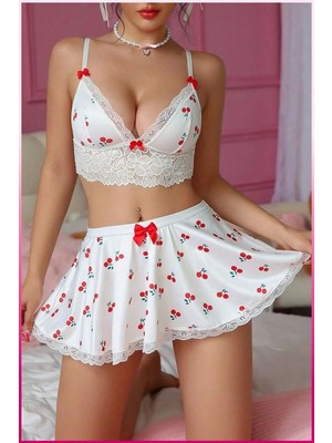 Aesco Kadın Kirazlı Fiyonklu Seksi Kostüm