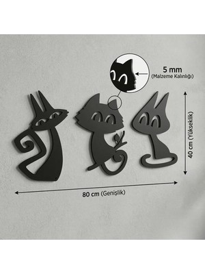 Bezos 3’lü Dekoratif Kedi Duvar Tablosu Mdf Lazer Kesim Modern Duvar Süsü Minimal Kedi Figürlü Dekor