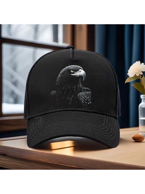 L'eivor Kartal Perspektif Baskılı Çıt Çıtlı Siyah Şapka