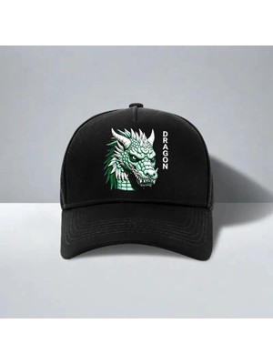 L'eivor Dragon Baskılı Siyah Çıt Çıtlı Şapka