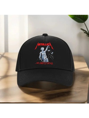 L'eivor Metallica Baskılı Kırmızı Çıt Çıtlı Şapka