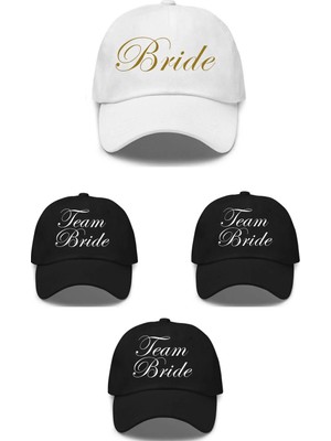 L'eivor Bride & Team Bride Baskılı Gelin ve Arkadaşları Çıt Çıtlı Şapka (4 Adet)