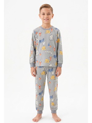 Bunny Hopp Erkek Çocuk Uzun Kollu Pijama Takımı %100 Pamuk Safari Hayvan Desenli Penye