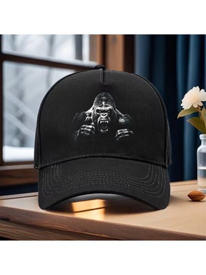 L'eivor King Kong Perspektif Baskılı Çıt Çıtlı Siyah Şapka