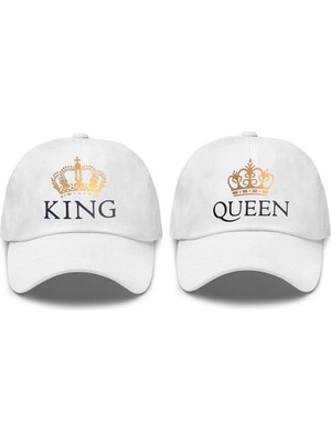 L'eivor King & Queen Baskılı Sevgili Çift Kombini Çift 2' Li Çıt Çıtlı Şapka