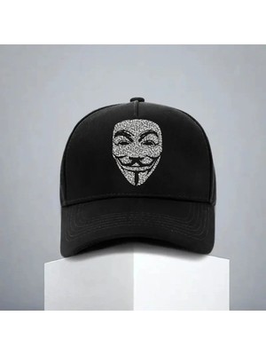 L'eivor Anonymous Baskılı Siyah Çıt Çıtlı Şapka