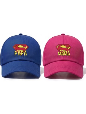 L'eivor Mom & Dad (Mama & Papa) Baskılı Çift 2' Li Çıt Çıtlı Şapka