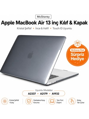 1001 MacBook Air 13 Inç Kılıf Füme Siyah Şeffaf Kristal Desenli Koruyucu Sert Kapak A2337 M1 2020 V