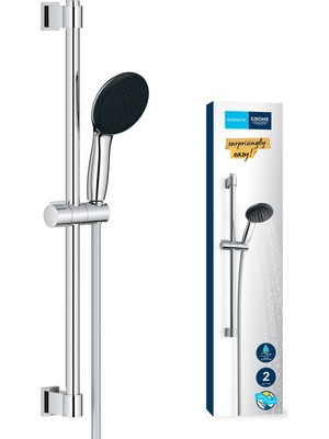 1001 Vitalio Start 110 Sürgülü Duş Seti, 110MM Yuvarlak 2 Akışlı El Duşu, 600MM Sürgülü Ray, 1