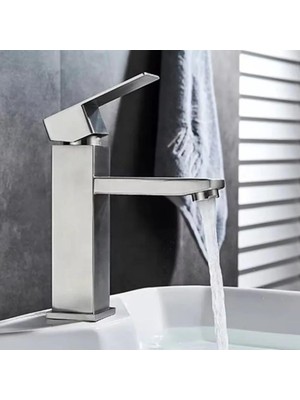 1001 Inox (Gümüş) Açılır Kapanır Sıcak Soğuk Su Girişli Lavabo Bataryası