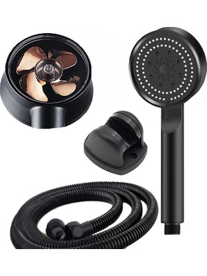 1001 Turbo Pervaneli 5 Fonksiyonlu Duş Başlığı Duş Hortumu 150 cm ve Mafsal Set