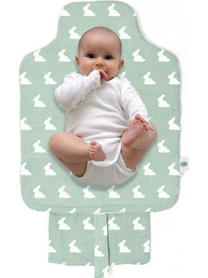 1001 Deux LAPINS%100 Pamuk Çantalı Pratik Katlanabilir Alt Değiştirme Matı - Mono Lapin Matcha Green
