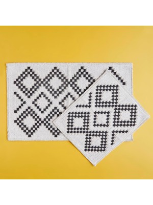 1001 Ethnic Geometrik Desenli%80 Pamuk%20 Polyester Banyo Paspas Takımı, Antrasit, 1 Adet 60X100 cm / 1