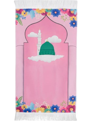 Maysam Hac Umre Hediyelik Baskılı Pembe Kız Çocuk Namaz Seccadesi