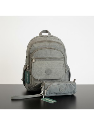 Duomino Krinkıl Suya Dayanıklı Büyük Boy Gri Klinkır Sırt Çantası 15,6 Laptop Seyahat Okul Çanta Kalemlik Takım
