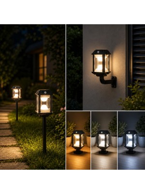 1001 15CM Solar Bahçe Lambası 3W LED | 7000K Beyaz + 3000K Sarı Işık, 360° Aydınlatma, Hareket Sen