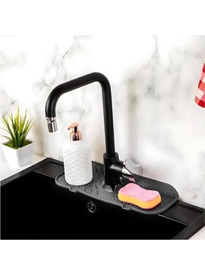 1001 Su Tutucu Musluk Matı Mutfak ve Banyo Için Koruyucu Lavabo Musluk ve Batarya Matı Gri Belirtilme