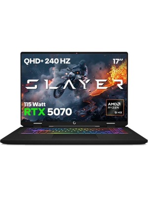 1001 Slayer R9M3D XL-5070 C2 Amd Ryzen 9 9955HX3D 32GB Ram 1tb SSD RTX5070 17" Qhd+ 240Hz IPS Freedos Oyu