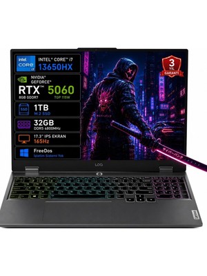 1001 Loq 17IRX10 83JH00CKTR I7-13650HX 32GB 1tb SSD RTX5060 8gb Tgp 115W 17.3" IPS 165Hz Freedos Taşına