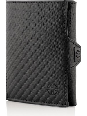 1001 Verona Unisex Rfıd Trifold Deri Cüzdan Ön Cep, Karbon, Küçük, Fermuar Cepli