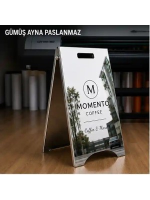 Durak Reklam A Tipi Kaldırım Tabelası Ayna paslanmaz levha  Gümüş Ayna 40x70 cm