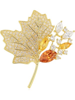 1001 Kristal Zirkon Akçaağaç Yaprağı Broş – Çok Renkli, Işıltılı Premium Metal, Kadın Şık