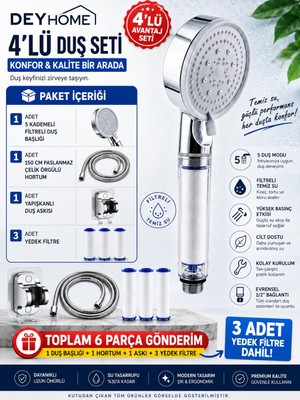 1001 Filtreli Duş Başlığı, 5 Kademeli Su Akışlı, Yüksek Basınçlı, Kireç Önleyici, Beyaz-Kro