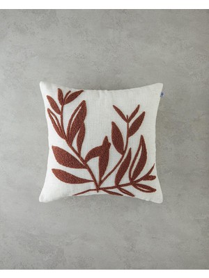 1001 Foglie Punch Nakışlı Kırlent Kılıfı 45X45 cm Ekru