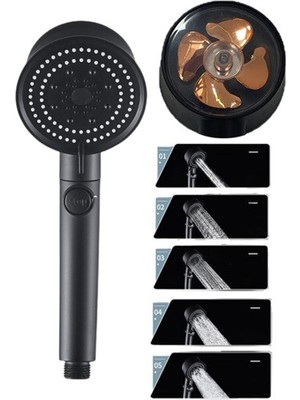 1001 Siyah Turbo Fan Su Tasarruflu Yüksek Basınçlı Duş Başlığı