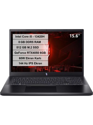 1001 Nitro V 15 Intel Core I5 13420H 8gb Ddr5 Ram 512GB M.2 SSD Rtx 4050-6GB Freedos 15.6" Fhd IPS Notebo