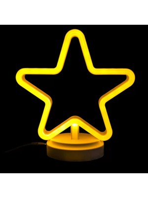 Uslucan Alışveriş Neon Işıklı Yıldız Masa Gece Lambası Pil ve USB