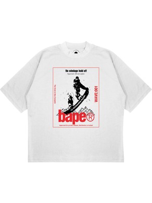 Pure Effect Unisex Oversize A Bathıng Ape Waves Baskılı Boxy Fit Kalın Kumaşlı (240GSM) T-Shirt