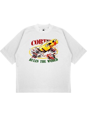 Pure Effect Unisex Oversize Corteız Car Crash Baskılı Boxy Fit Kalın Kumaşlı (240GSM) T-Shirt